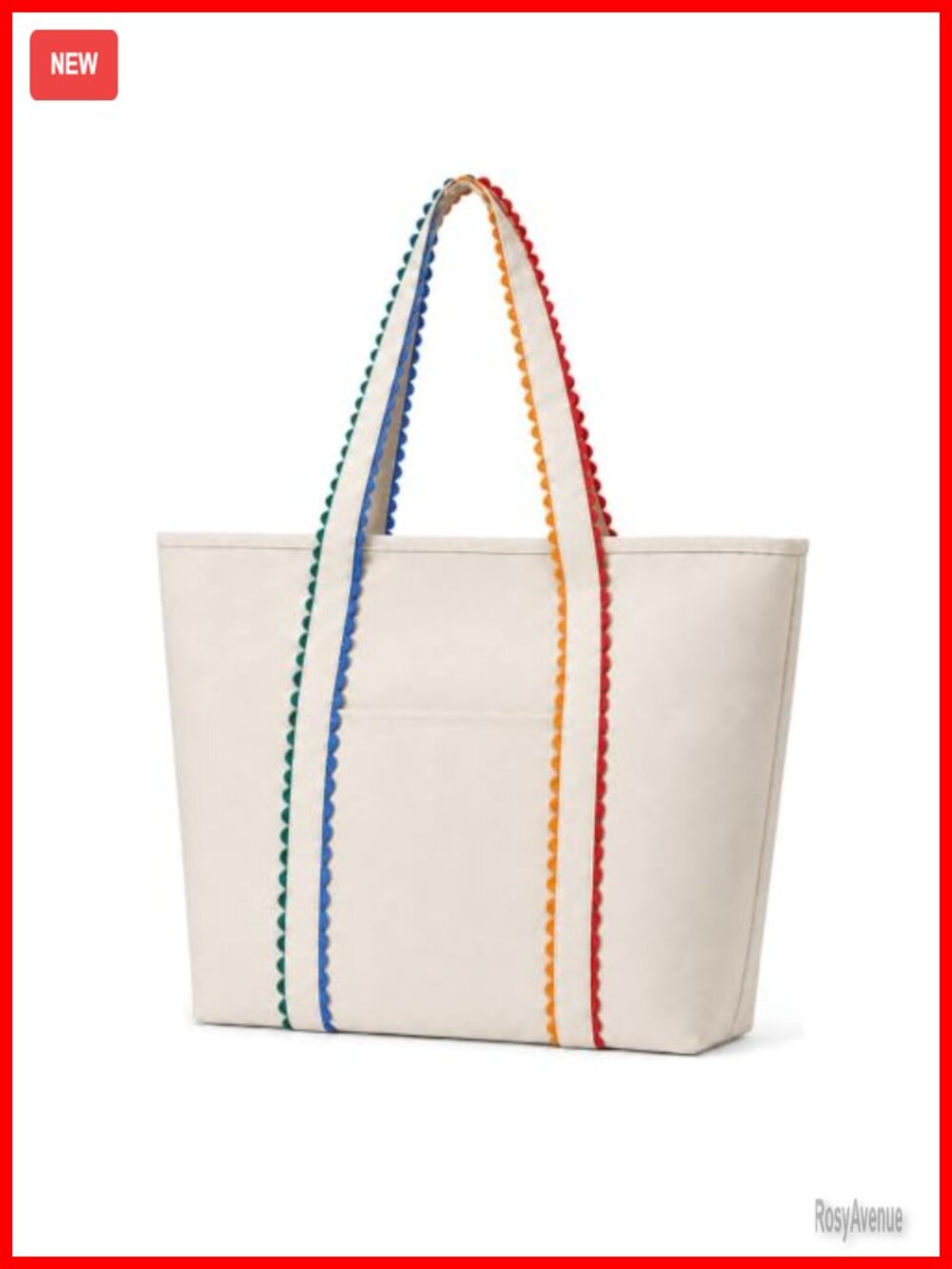 Canvas Tote Bag for Women Rick Rack Trim Zip Beach Tote Large